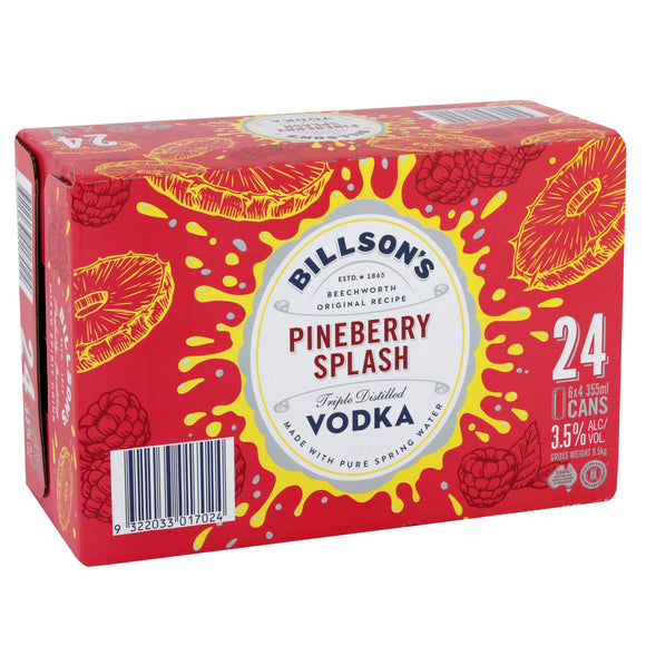 Billsons Pineberry Splash Vodka 355mL Ctn