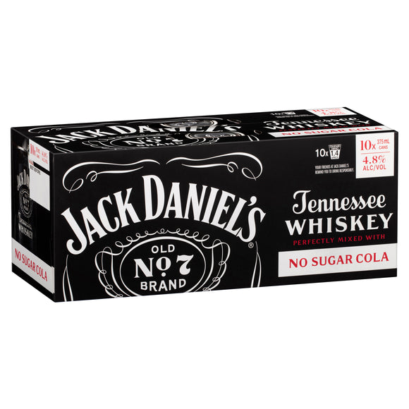 Jack Daniels Zero Sugar Cola 2x10 Pack (20) 4.8% 375ml CANS